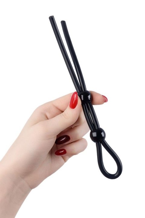 Lasso on the penis A-toys by TOYFA with two beads, silicone, black, 19.5 cm