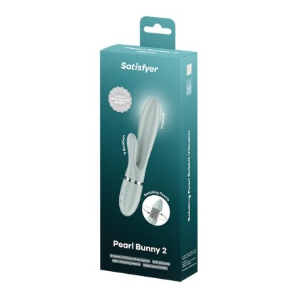 Satisfyer Pearl Bunny 2 - wibrator króliczek z perłami, szarozielony