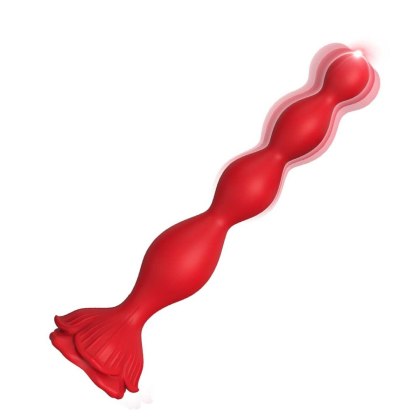 Rosestick - wibrujący korek analny z kulkami, czerwony