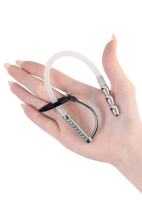 Urethral catheter TOYFA Metal, with replaceable securing rings, silicone, silver, 23cm