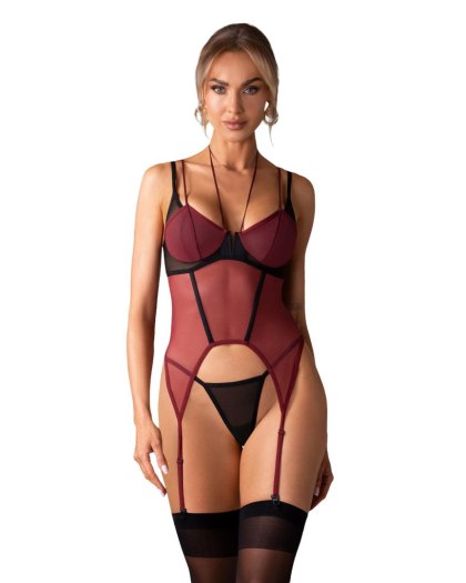 Obsessive Parisel - czarno-bordowy gorset ze stringami, 2XL/3XL