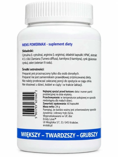 Emily Love Men's Powermax - suplement dla mężczyzn, 60 tabletek