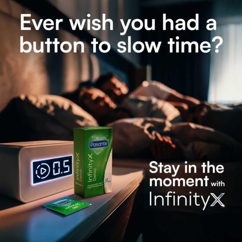 Pasante Delay Infinity - prezerwatywy opóźniające 53 mm, 12 szt.