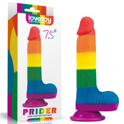 Lovetoy Prider - tęczowe dildo z platynowego silikonu, 7,5 cala
