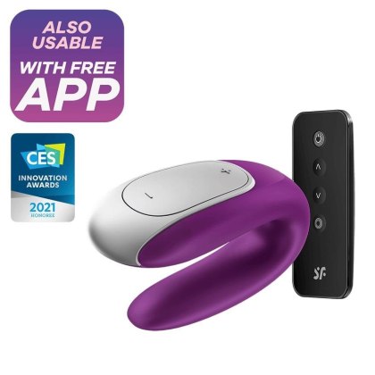 Satisfyer Double Fun - wibrator dla par z aplikacją, fioletowy
