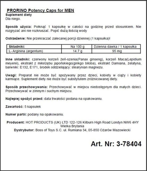 Supl.diety-PRORINO Men- 5pcs black line Potency Caps Hot Supl.diety-PRORINO Men- 5pcs black line Potency Caps Hot