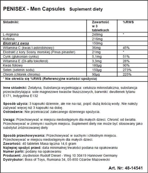 Supl.diety-PENISEX - Men Capsules, 40 capsules JoyDivision Supl.diety-PENISEX - Men Capsules, 40 capsules JoyDivision