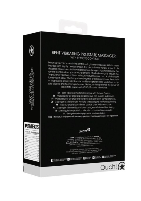Bent Vibrating Prostate Massager with Remote Control - Black Ouch! Bent Vibrating Prostate Massager with Remote Control - Black Ouch!