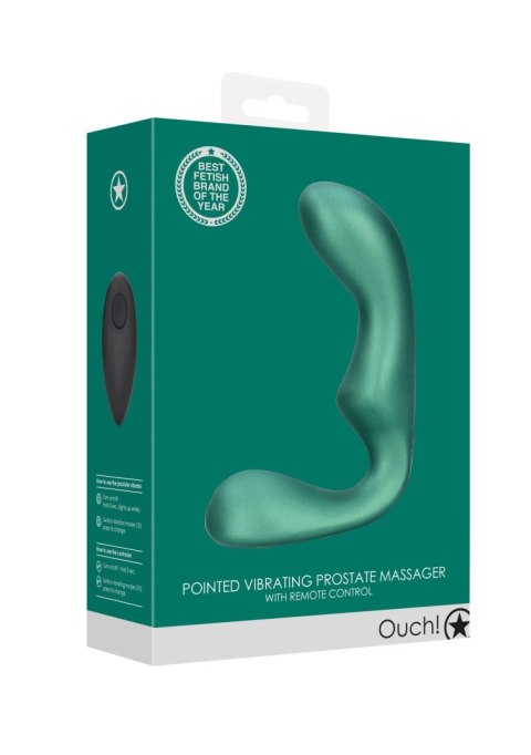 Pointed Vibrating Prostate Massager with Remote Control - Metallic Green Ouch! Pointed Vibrating Prostate Massager with Remote Control - Metallic Green Ouch!