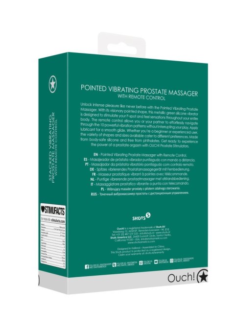 Pointed Vibrating Prostate Massager with Remote Control - Metallic Green Ouch! Pointed Vibrating Prostate Massager with Remote Control - Metallic Green Ouch!