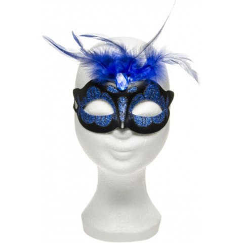 Maska-Venetian Mask Dark Blue with Dark Blue Stone and Feather Kinky Mask Maska-Venetian Mask Dark Blue with Dark Blue Stone and Feather Kinky Mask