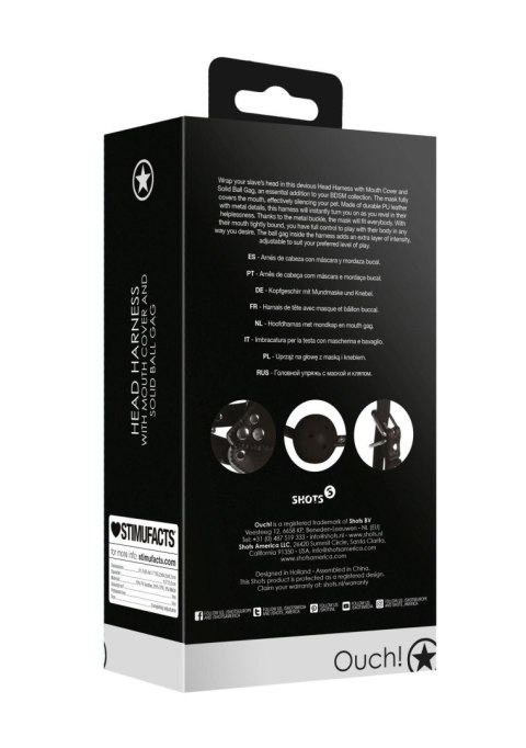 Head Harness with Mouth Cover and Solid Ball Gag - Black Ouch! Head Harness with Mouth Cover and Solid Ball Gag - Black Ouch!