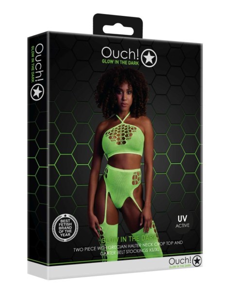 Two Piece with Crop Top and Stockings - Green - XS/XL Ouch! Two Piece with Crop Top and Stockings - Green - XS/XL Ouch!