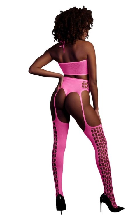 Two Piece with Crop Top and Stockings - Pink - XS/XL Ouch! Two Piece with Crop Top and Stockings - Pink - XS/XL Ouch!
