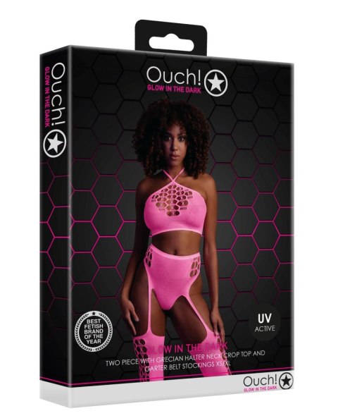 Two Piece with Crop Top and Stockings - Pink - XS/XL Ouch! Two Piece with Crop Top and Stockings - Pink - XS/XL Ouch!