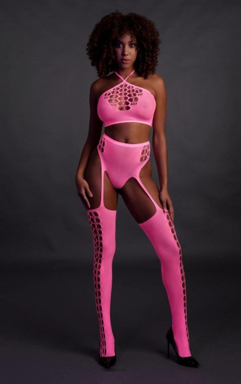 Two Piece with Crop Top and Stockings - Pink - XS/XL Ouch! Two Piece with Crop Top and Stockings - Pink - XS/XL Ouch!