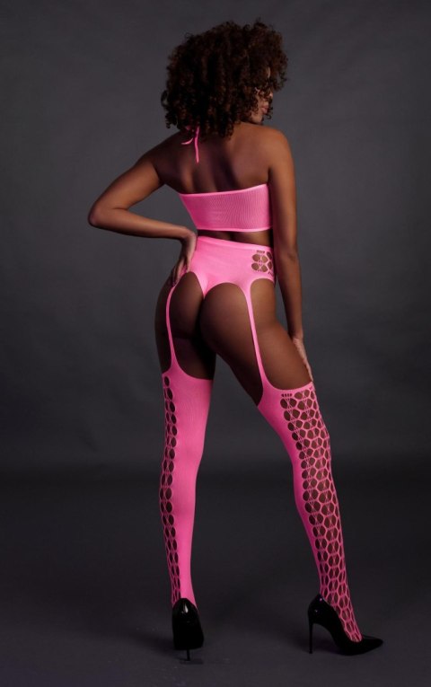 Two Piece with Crop Top and Stockings - Pink - XS/XL Ouch! Two Piece with Crop Top and Stockings - Pink - XS/XL Ouch!