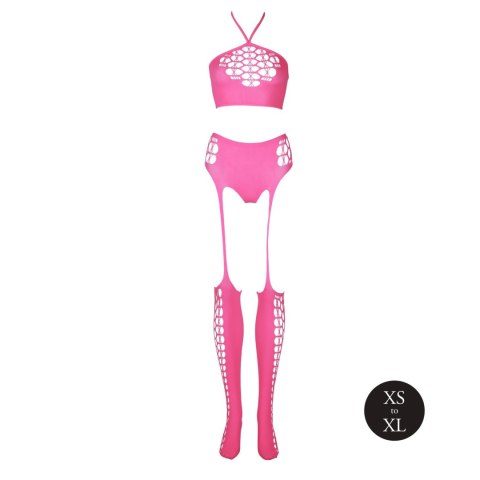 Two Piece with Crop Top and Stockings - Pink - XS/XL Ouch! Two Piece with Crop Top and Stockings - Pink - XS/XL Ouch!