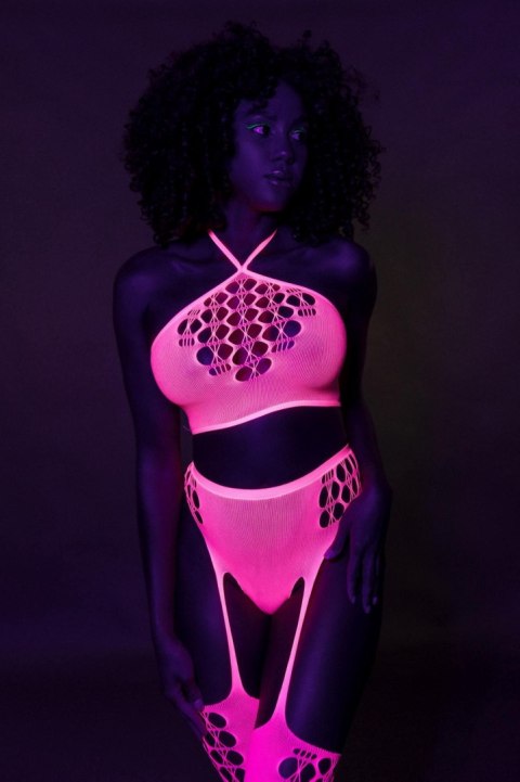 Two Piece with Crop Top and Stockings - Pink - XS/XL Ouch! Two Piece with Crop Top and Stockings - Pink - XS/XL Ouch!