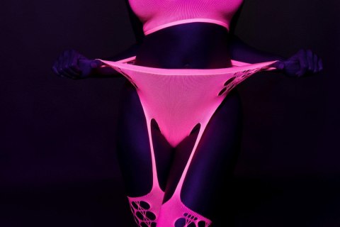 Two Piece with Crop Top and Stockings - Pink - XS/XL Ouch! Two Piece with Crop Top and Stockings - Pink - XS/XL Ouch!