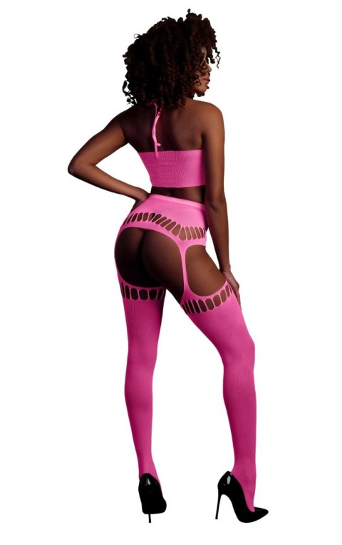 Two Piece with Crop Top and Stockings - Pink - XS/XL Ouch! Two Piece with Crop Top and Stockings - Pink - XS/XL Ouch!