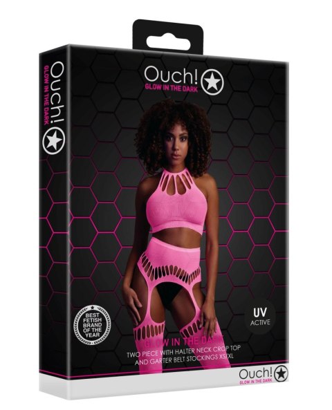 Two Piece with Crop Top and Stockings - Pink - XS/XL Ouch! Two Piece with Crop Top and Stockings - Pink - XS/XL Ouch!