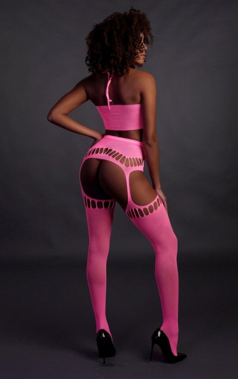 Two Piece with Crop Top and Stockings - Pink - XS/XL Ouch! Two Piece with Crop Top and Stockings - Pink - XS/XL Ouch!