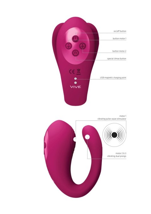 Yoko - Triple Action Vibrator Dual Prongs with Clitoral Pulse Wave Vive Yoko - Triple Action Vibrator Dual Prongs with Clitoral Pulse Wave Vive